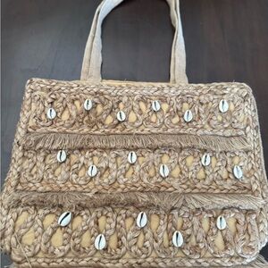Salt + Umber Jute Shell Tote Fringe Beach Bag Boho Handbag